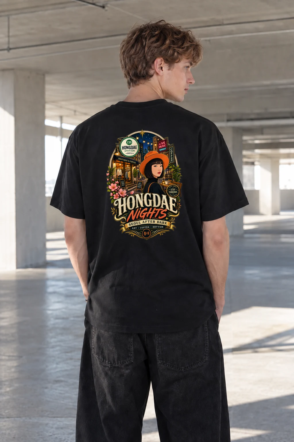 "Hongdae Nights" Heavyweight Unisex Crewneck T-shirt | Gildan 5000