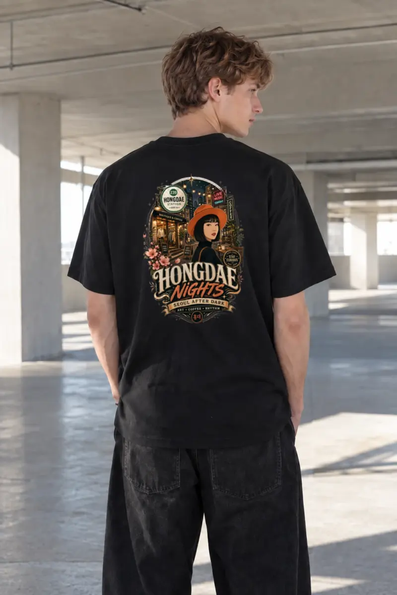 "Hongdae Nights" Heavyweight Unisex Crewneck T-shirt | Gildan 5000