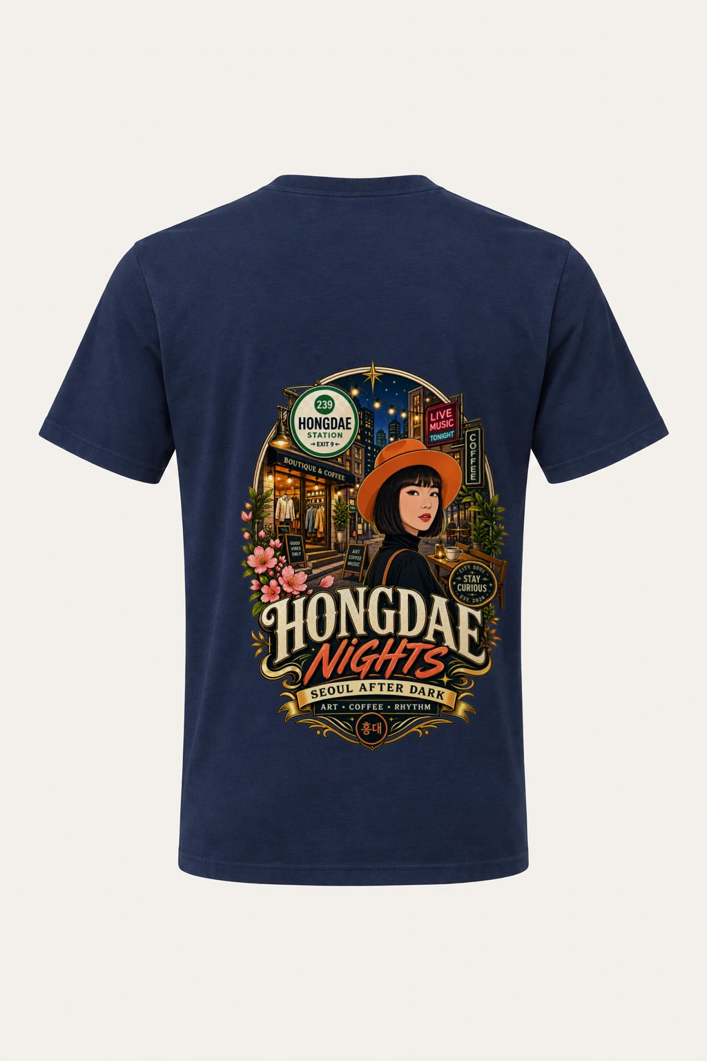 "Hongdae Nights" Heavyweight Unisex Crewneck T-shirt | Gildan 5000