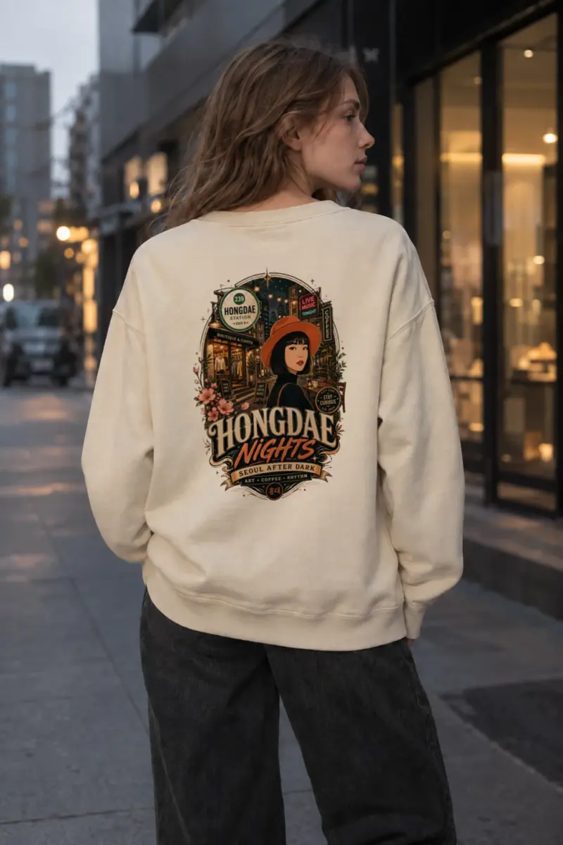 “Hongdae Nights” Unisex Sponge Fleece Crewneck Sweatshirt | Bella + Canvas 3901