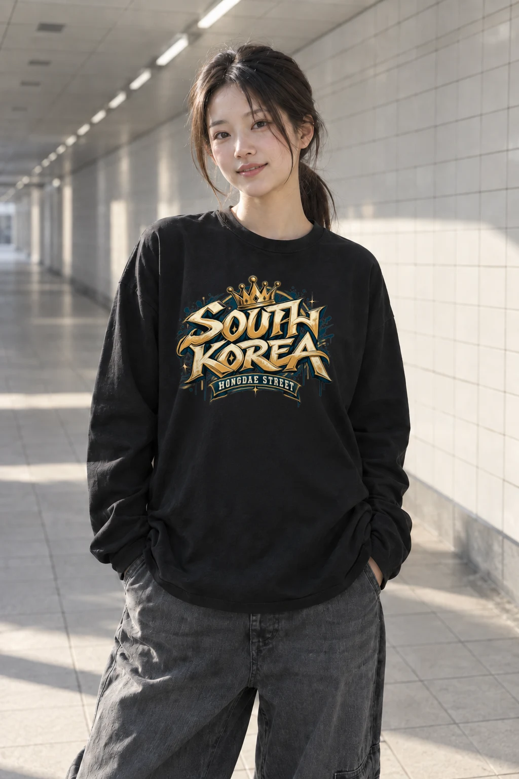 "Hongdae Street Crown" Unisex Longsleeve T-shirt | Gildan 2400