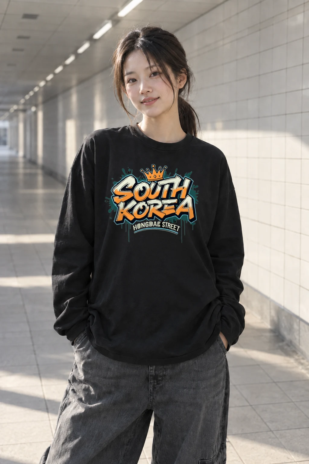 "Hongdae Street" Unisex Longsleeve T-shirt | Gildan 2400