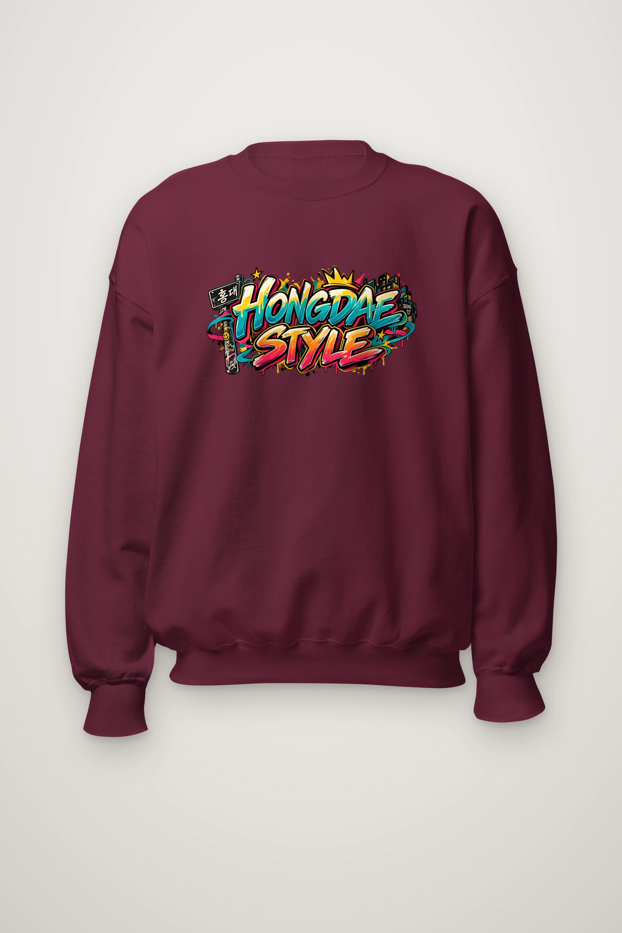 "Hongdae Style Graffiti Crew" Heavy Blend Unisex Crewneck Sweatshirt