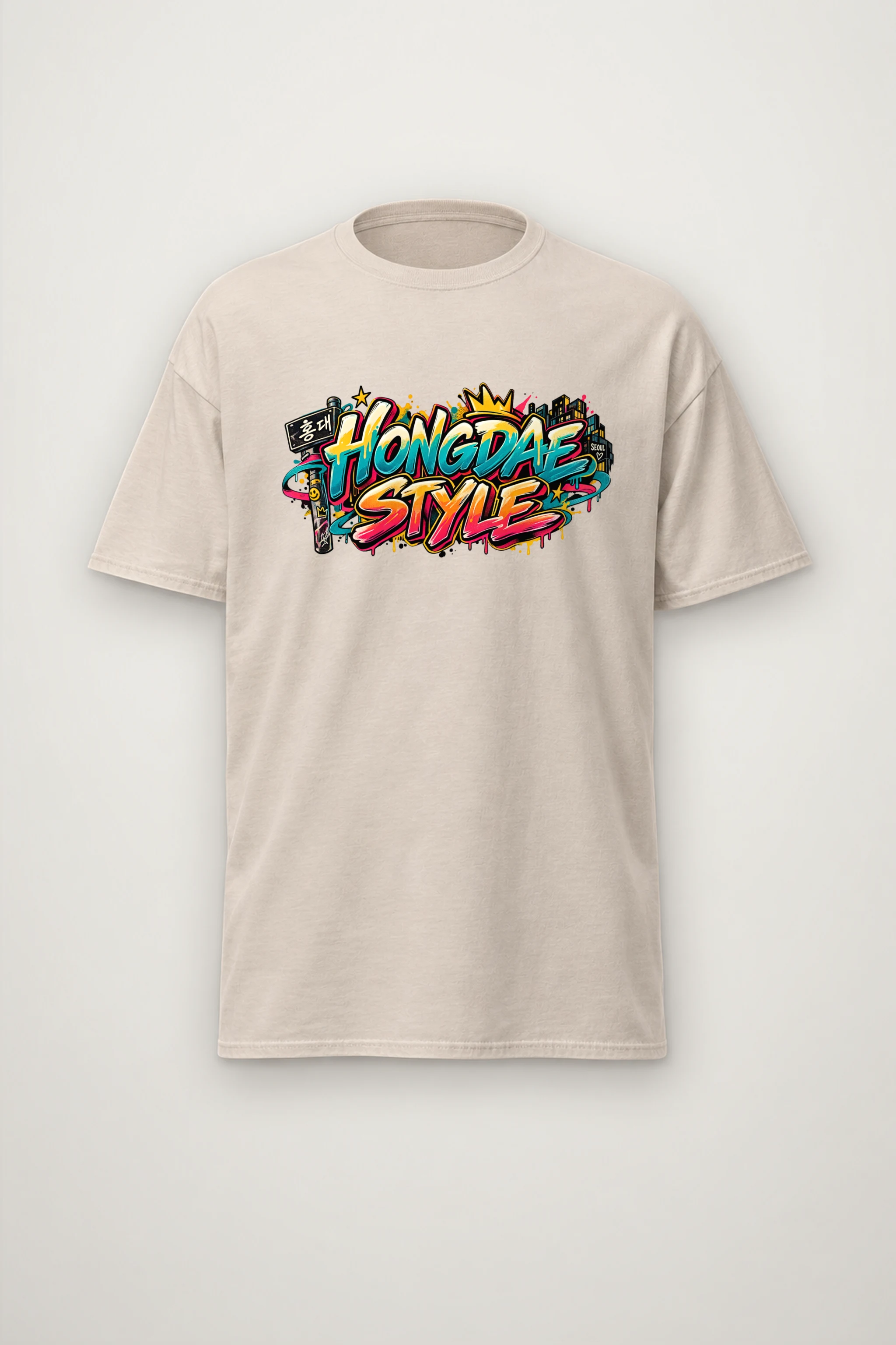 "Hongdae Style Graffiti Tee" Heavyweight Unisex Crewneck T-shirt