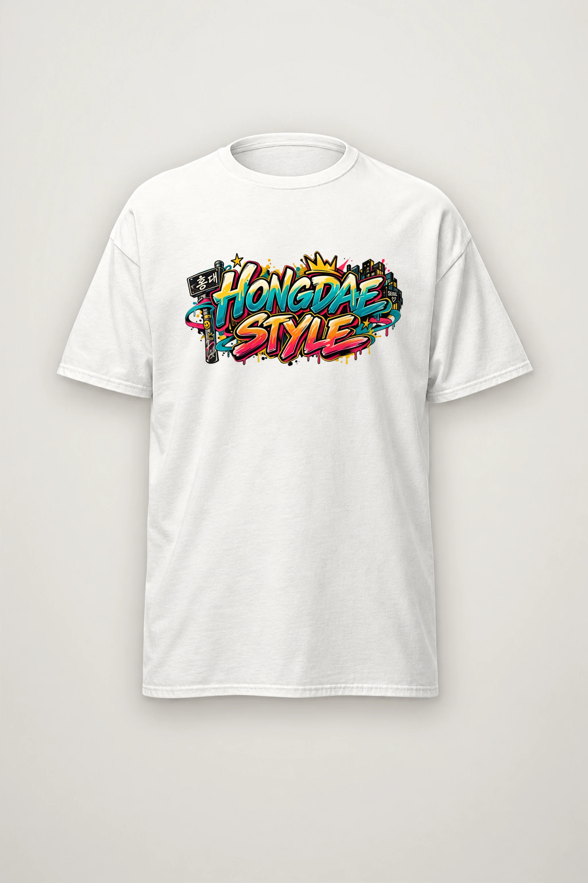 "Hongdae Style Graffiti Tee" Heavyweight Unisex Crewneck T-shirt