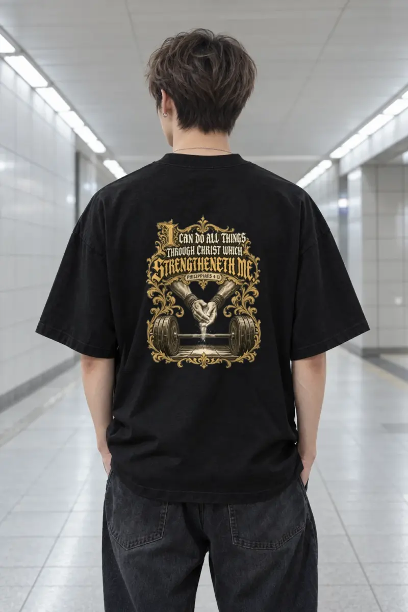 “I Can Do All Things Through Christ” Men’s Oversized Heavyweight Crewneck T-Shirt