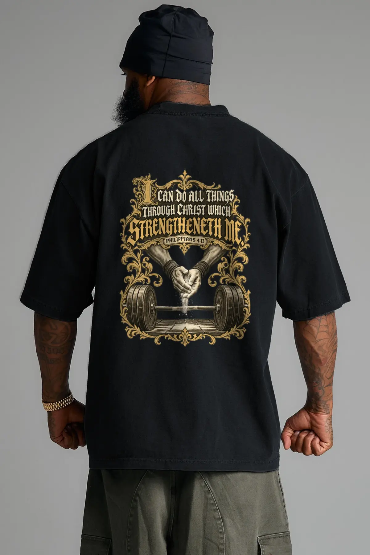 "I Can Do All Things Through Christ" Men's Oversized Heavyweight Crewneck T-Shirt