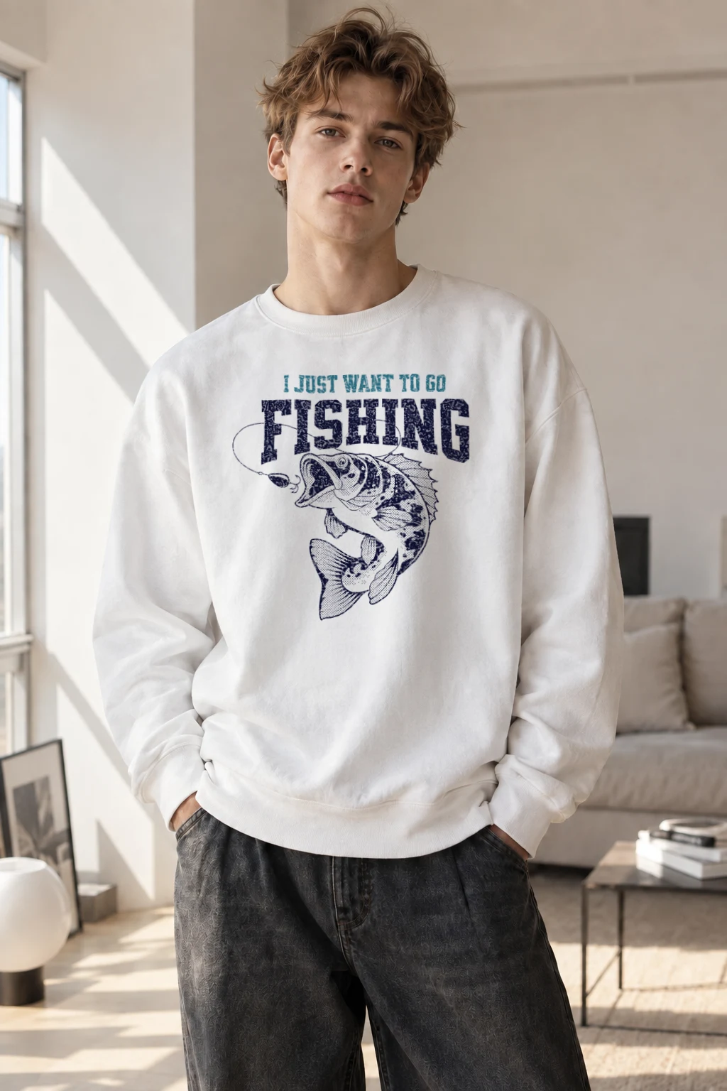 "I Just Want To Go Fishing" Heavy Blend Unisex Crewneck Sweatshirt | Gildan 18000