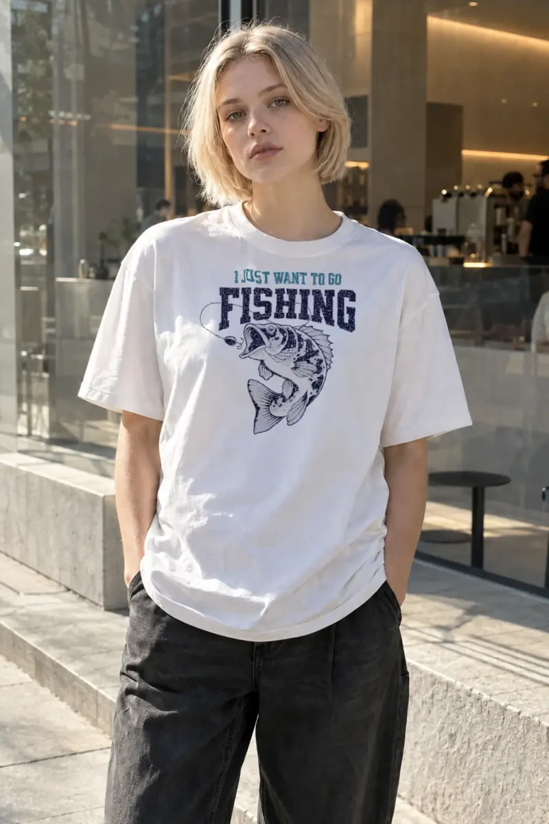 "I Just Want To Go Fishing" Heavyweight Unisex Crewneck T-shirt | Gildan 5000