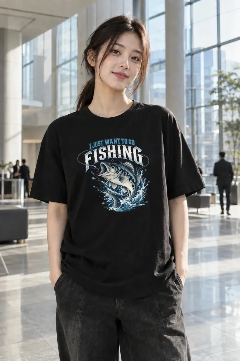 "I Just Want To Go Fishing" Heavyweight Unisex Crewneck T-shirt | Gildan 5000