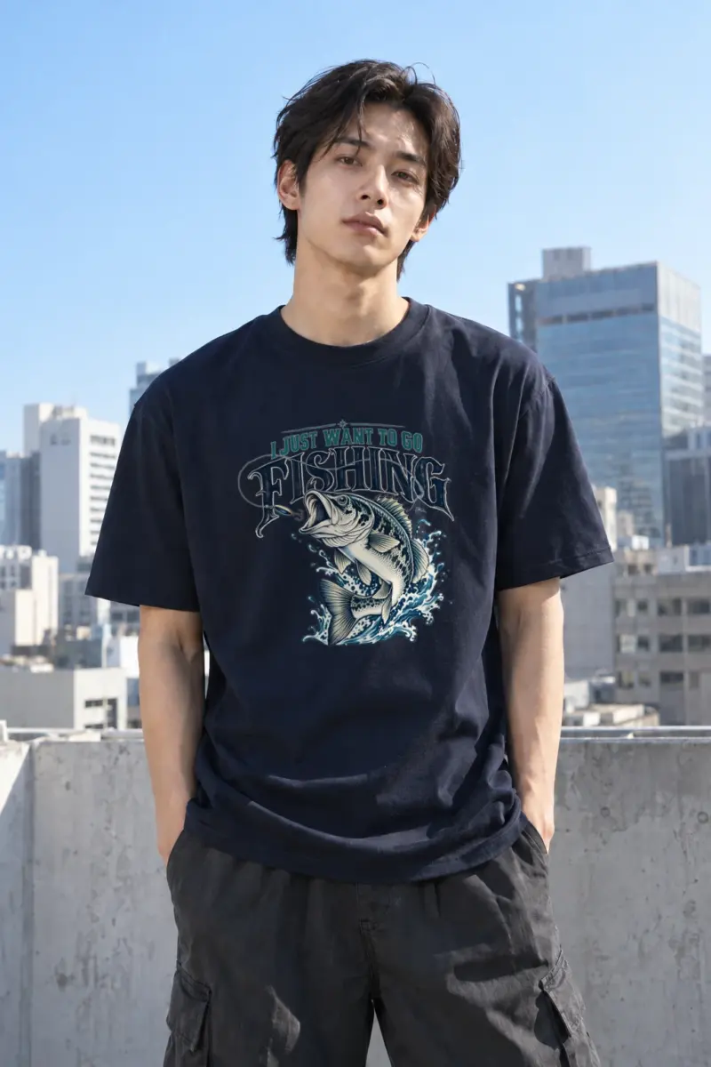 "I Just Want To Go Fishing" Heavyweight Unisex Crewneck T-shirt | Gildan 5000