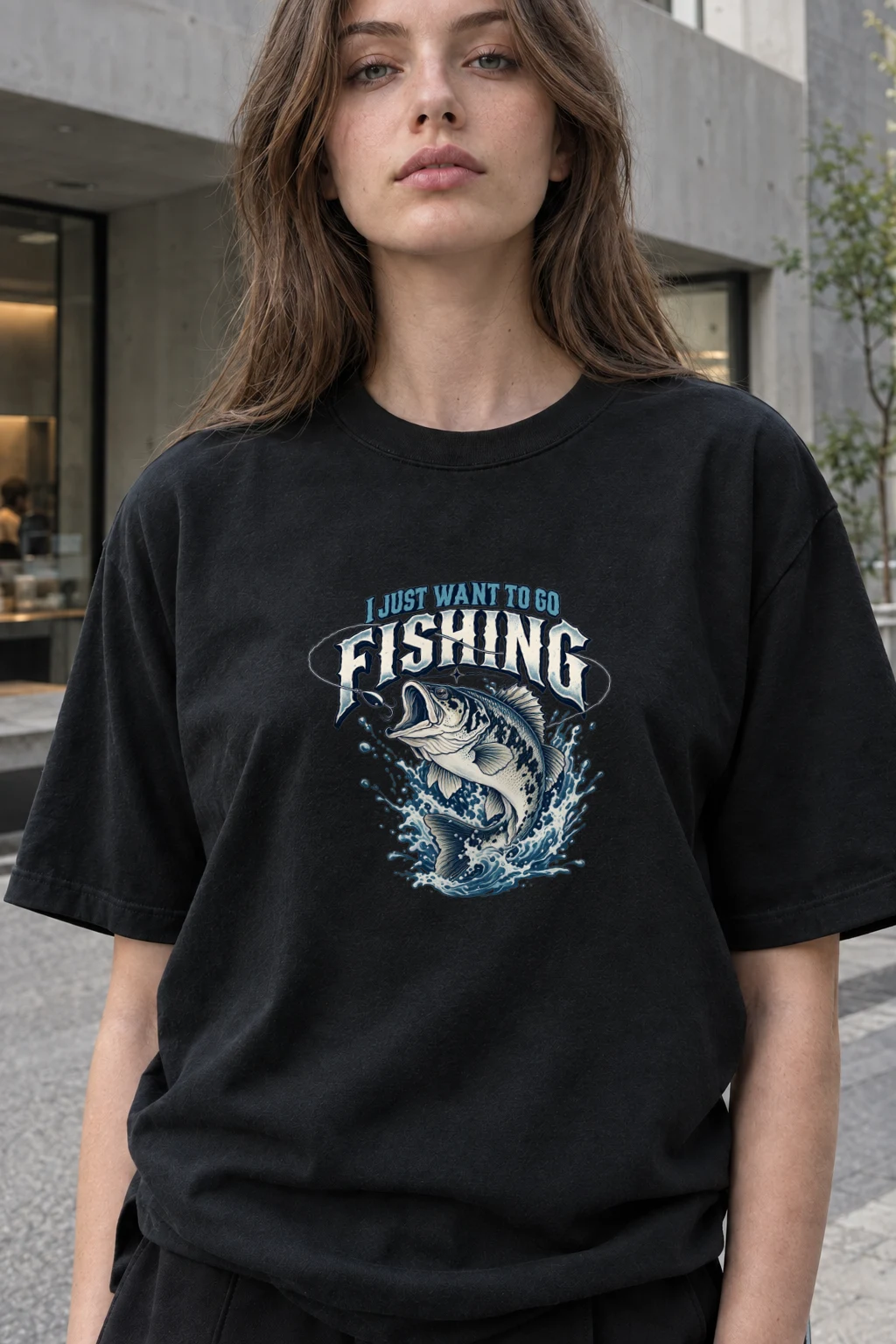 "I Just Want To Go Fishing" Heavyweight Unisex Crewneck T-shirt | Gildan 5000