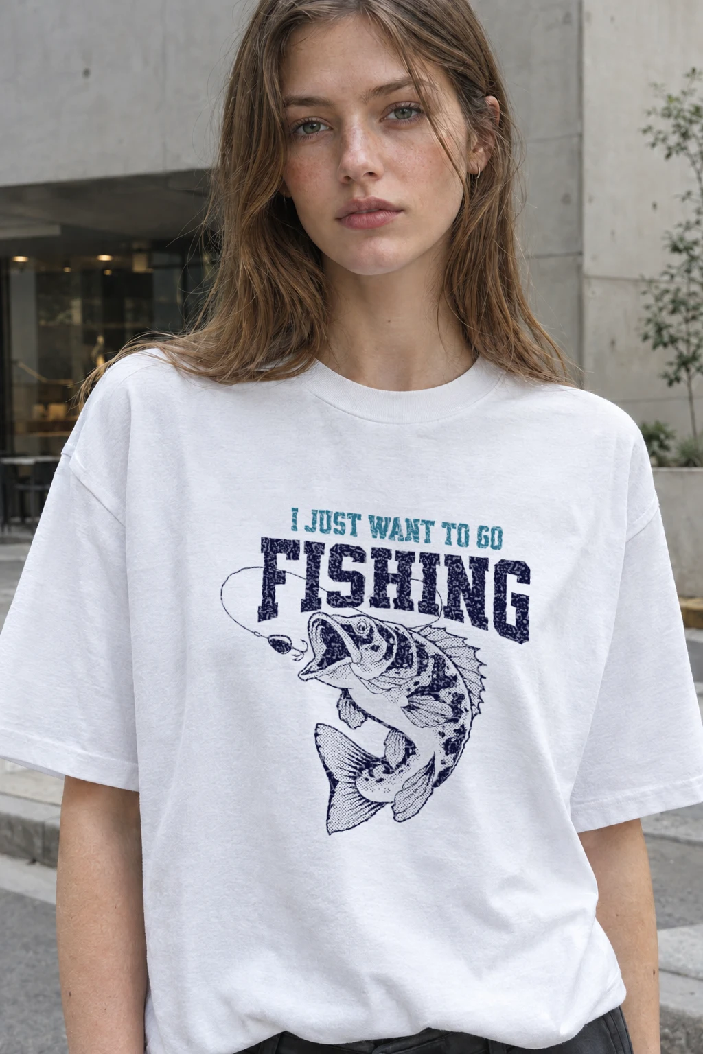 "I Just Want To Go Fishing" Heavyweight Unisex Crewneck T-shirt | Gildan 5000
