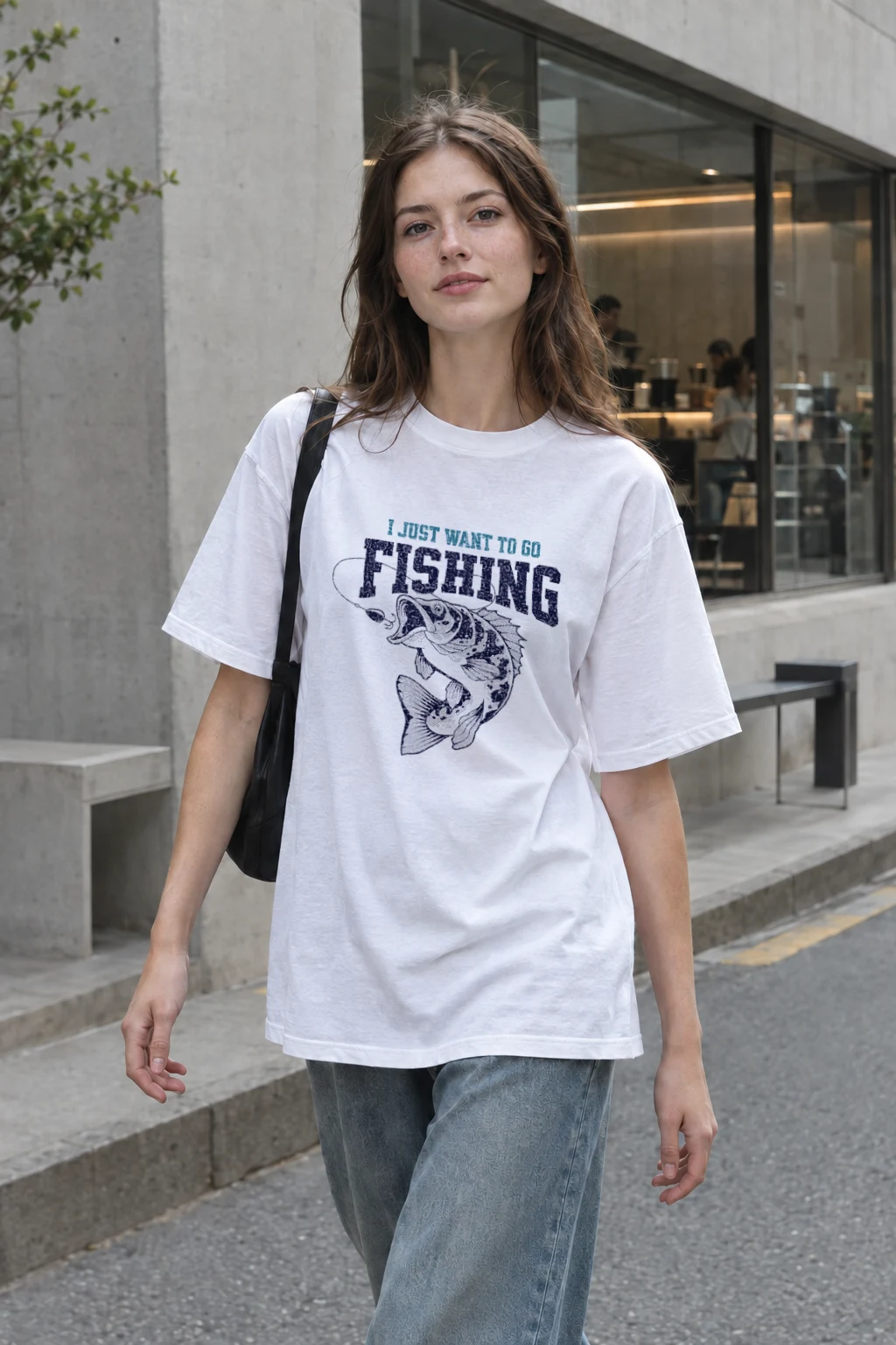 "I Just Want To Go Fishing" Heavyweight Unisex Crewneck T-shirt | Gildan 5000