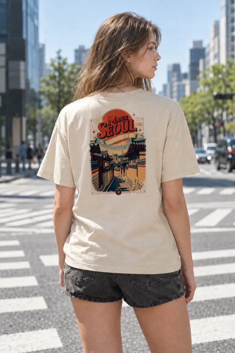 "I Love Seoul" Heavyweight Unisex Crewneck T-shirt | Gildan 5000