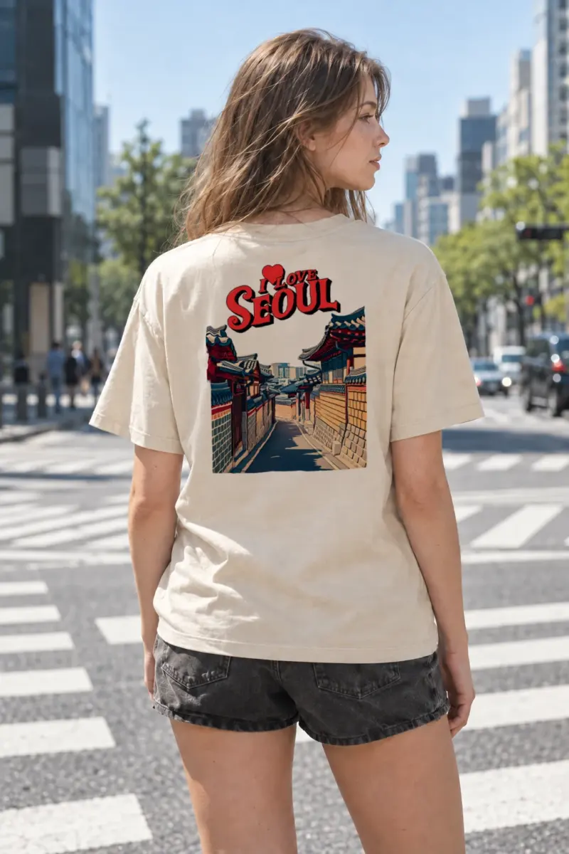 "I Love Seoul" Heavyweight Unisex Crewneck T-shirt | Gildan 5000
