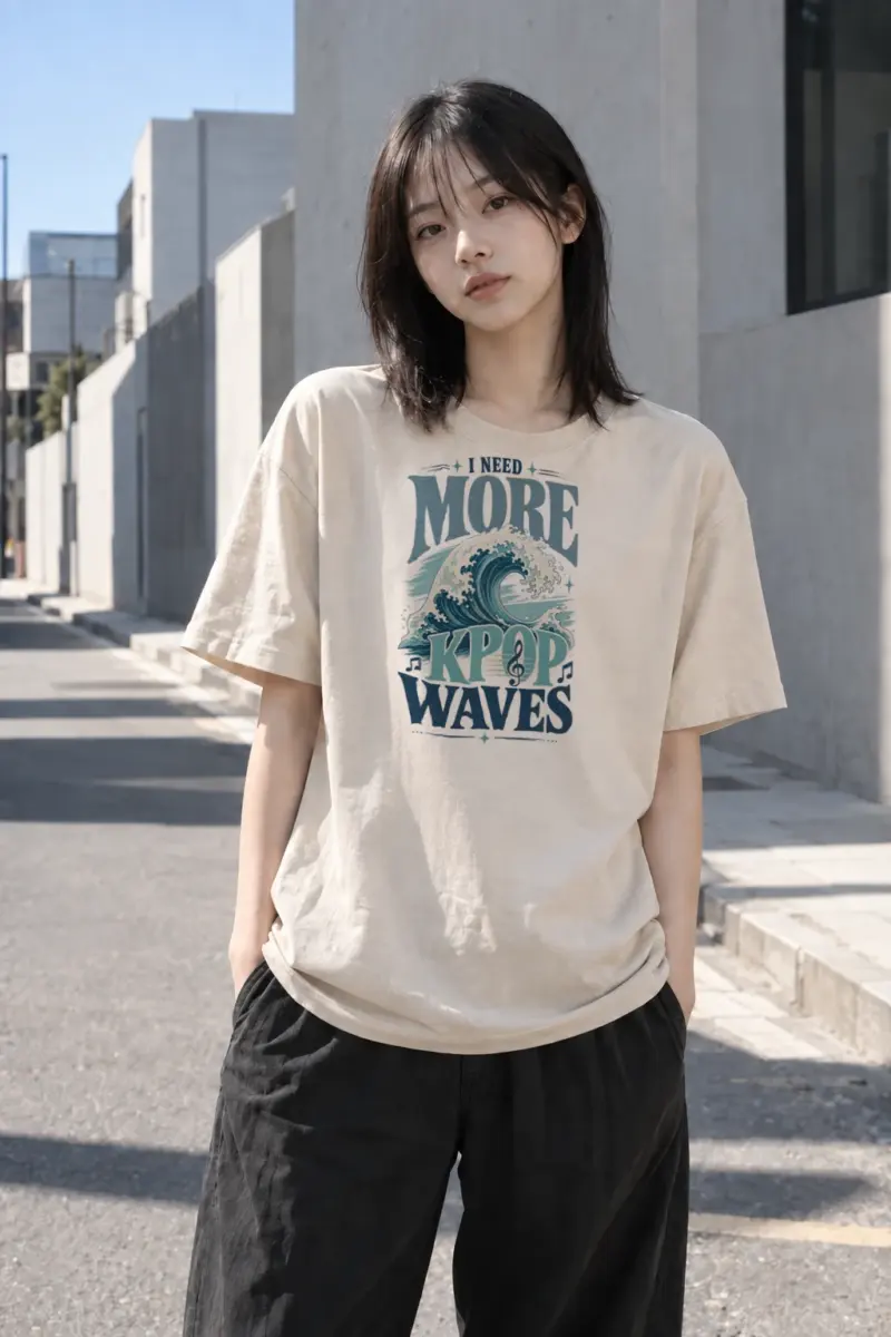 "I Need More Kpop Waves" Heavyweight Unisex Crewneck T-shirt | Gildan 5000