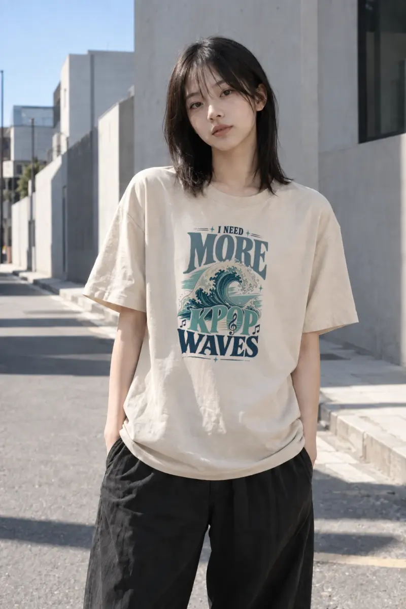 "I Need More Kpop Waves" Heavyweight Unisex Crewneck T-shirt | Gildan 5000