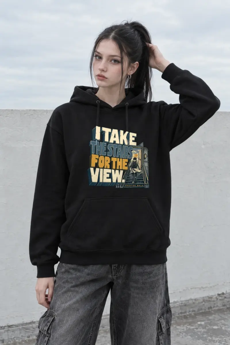 "I Take the Stairs for the View" Heavy Blend Unisex Pullover Hoodie