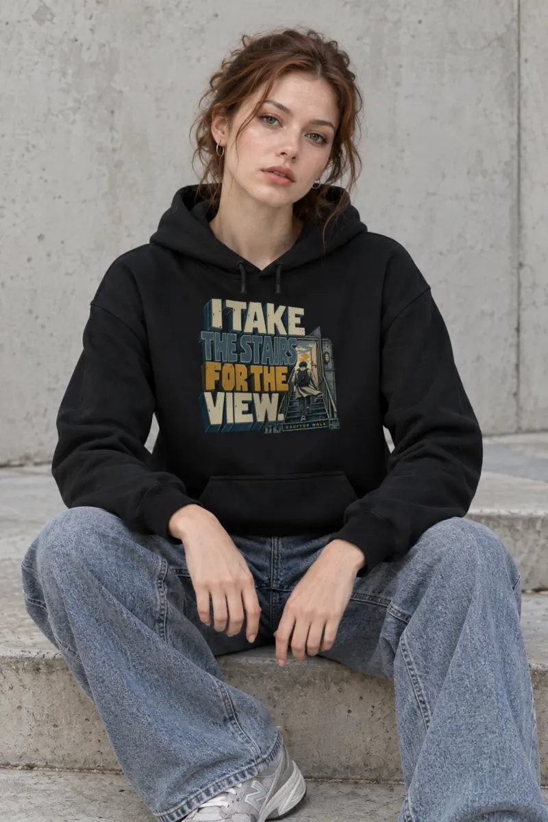 "I Take the Stairs for the View" Heavy Blend Unisex Pullover Hoodie