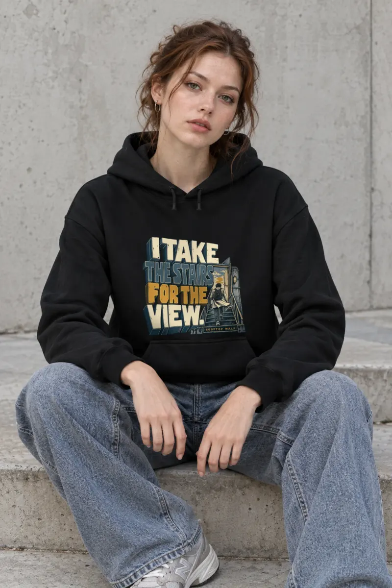 "I Take the Stairs for the View" Heavy Blend Unisex Pullover Hoodie