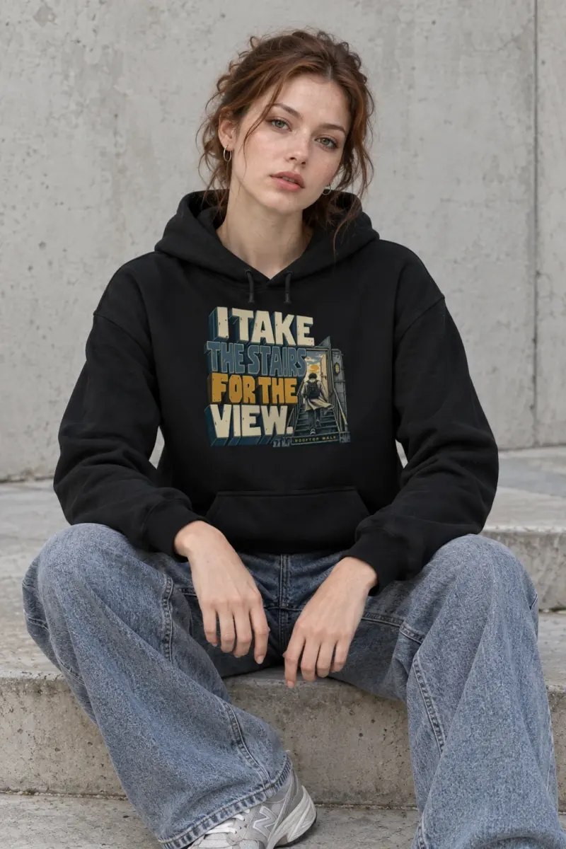 "I Take the Stairs for the View" Heavy Blend Unisex Pullover Hoodie