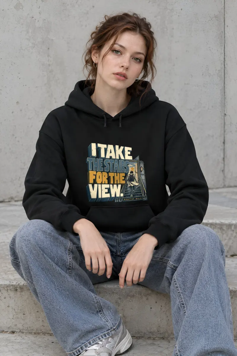 "I Take the Stairs for the View" Heavy Blend Unisex Pullover Hoodie