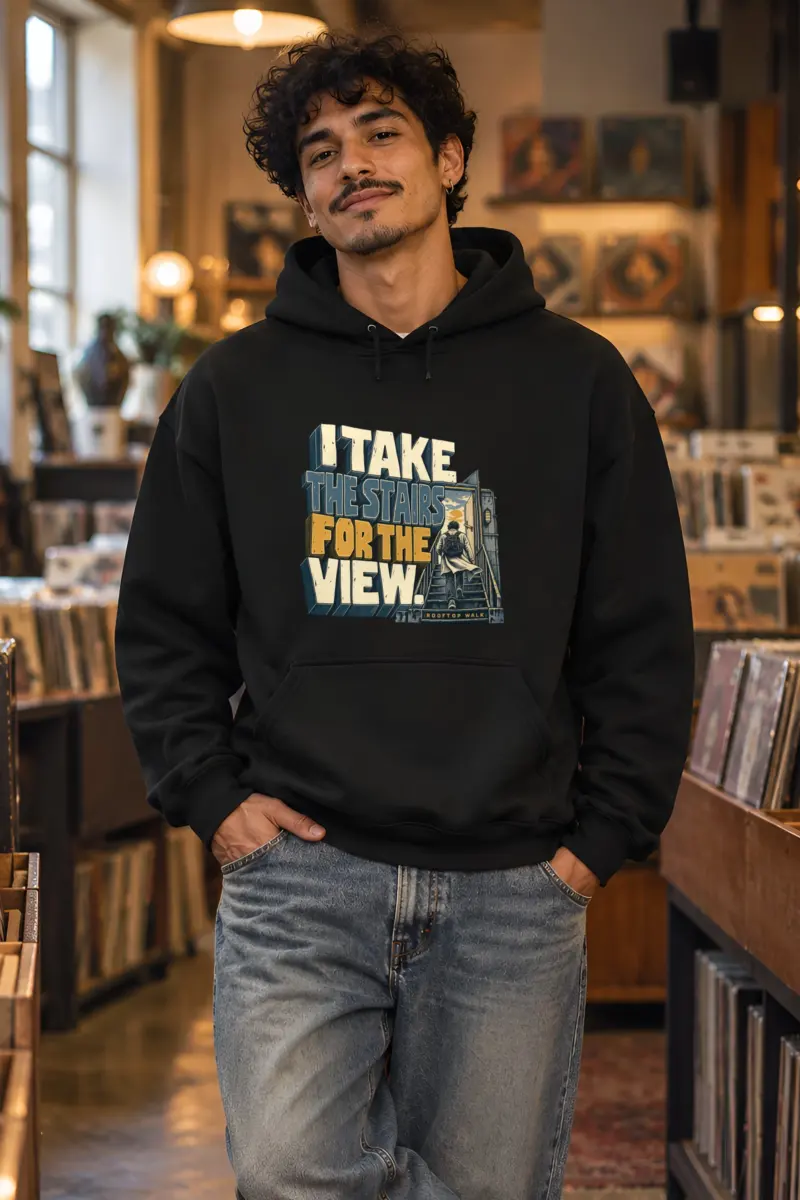 "I Take the Stairs for the View" Heavy Blend Unisex Pullover Hoodie