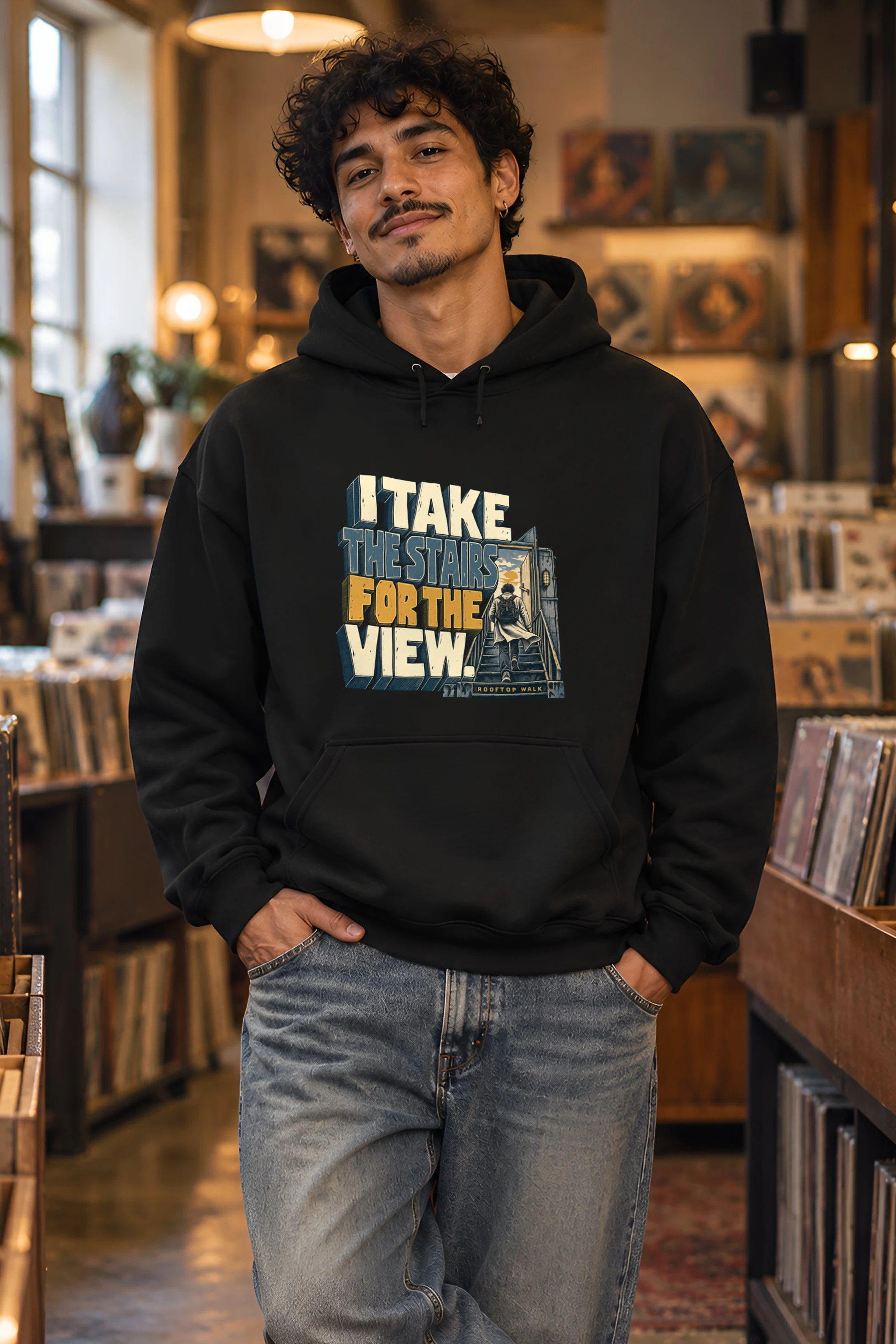"I Take the Stairs for the View" Heavy Blend Unisex Pullover Hoodie