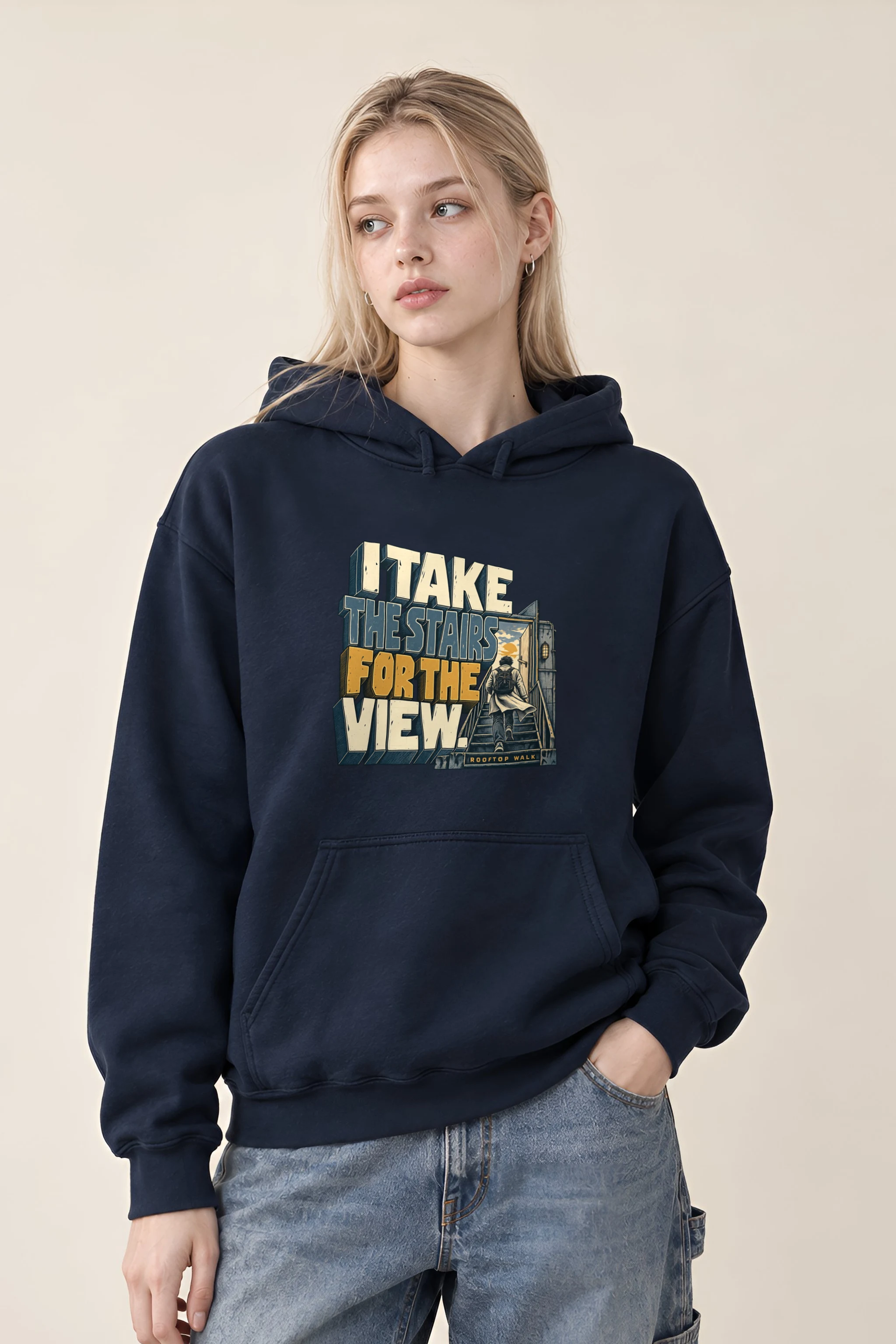 "I Take the Stairs for the View" Heavy Blend Unisex Pullover Hoodie