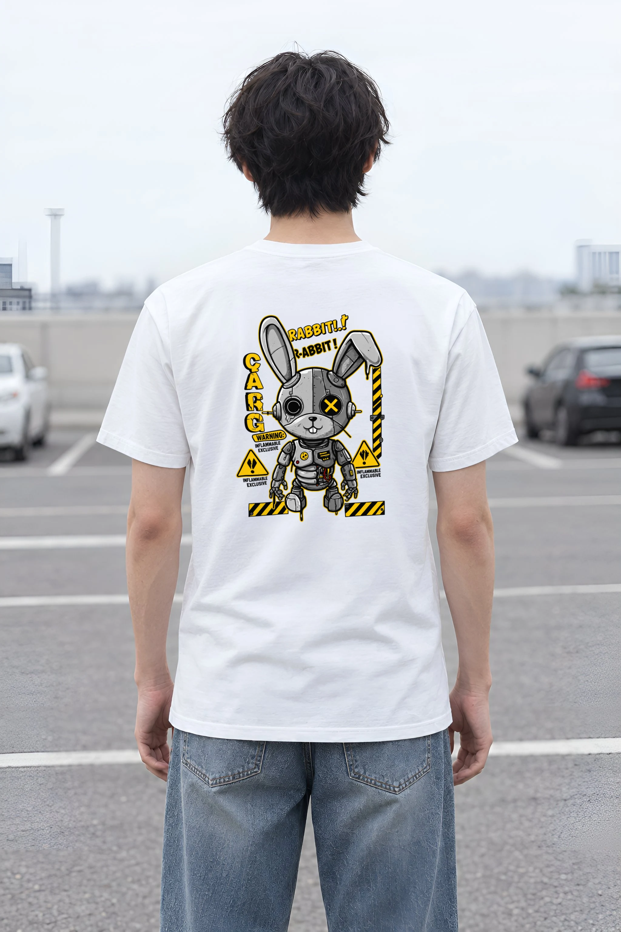 "Industrial Rabbit Warning" Heavyweight Unisex Crewneck T-shirt
