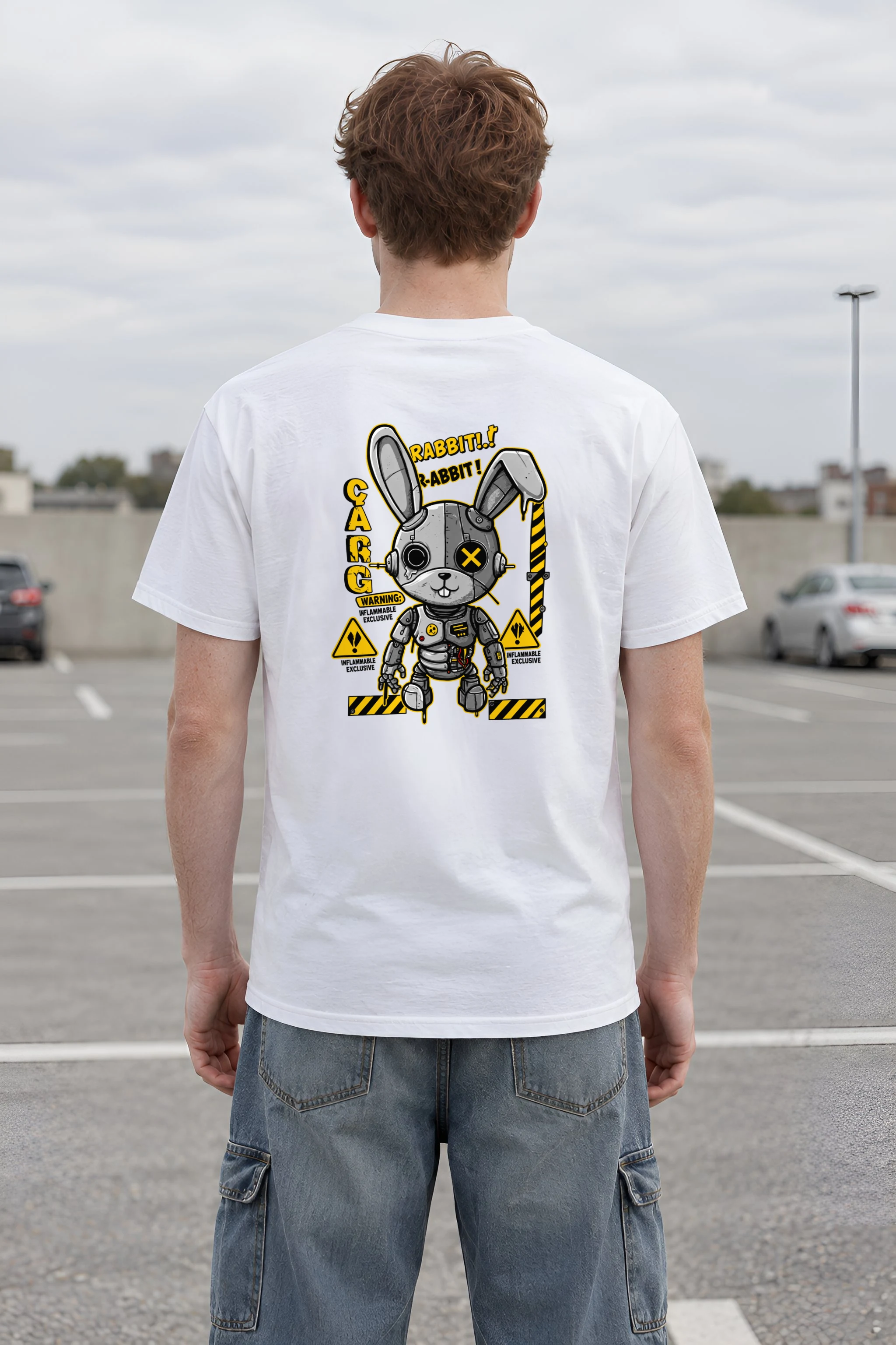 "Industrial Rabbit Warning" Heavyweight Unisex Crewneck T-shirt