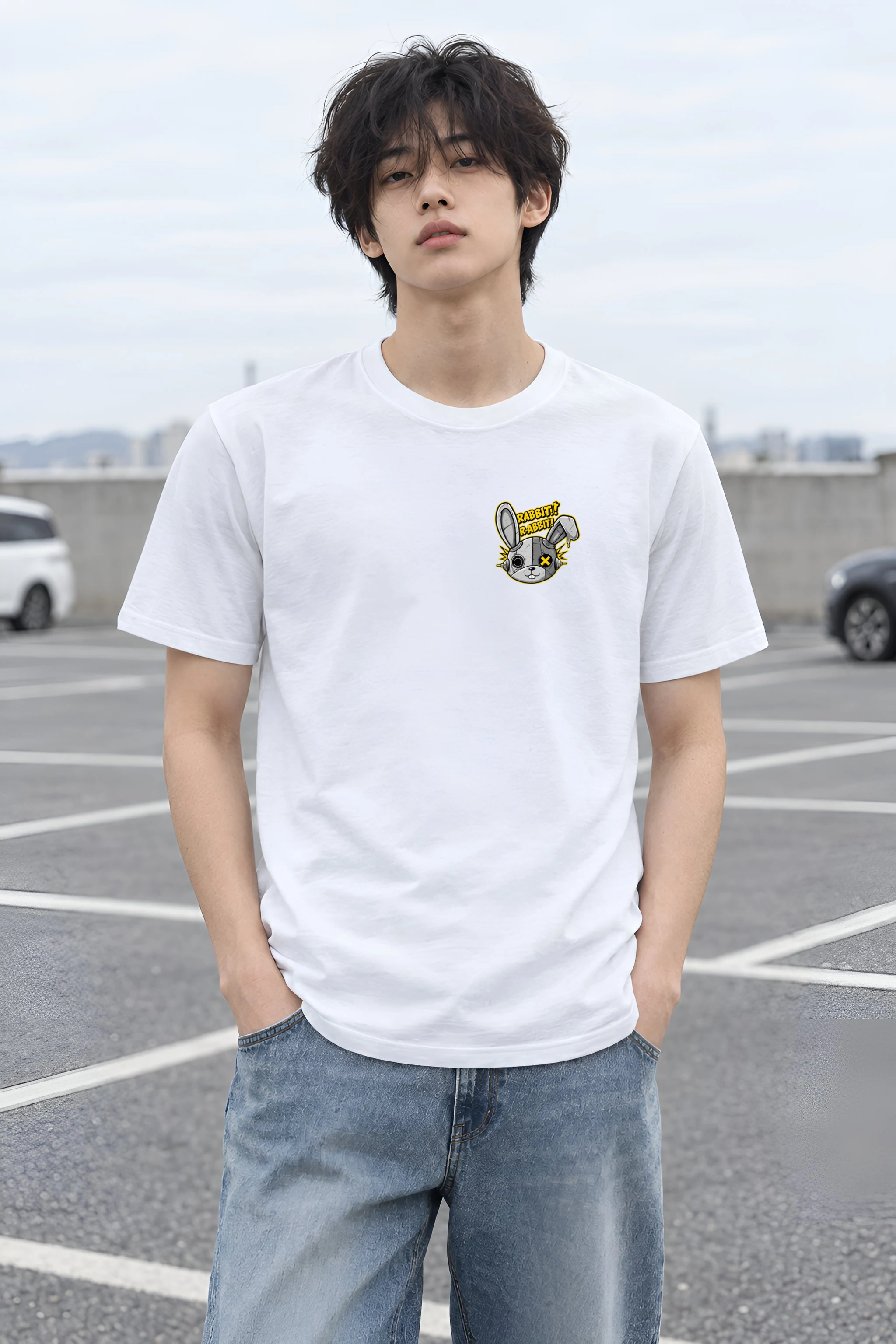 "Industrial Rabbit Warning" Heavyweight Unisex Crewneck T-shirt