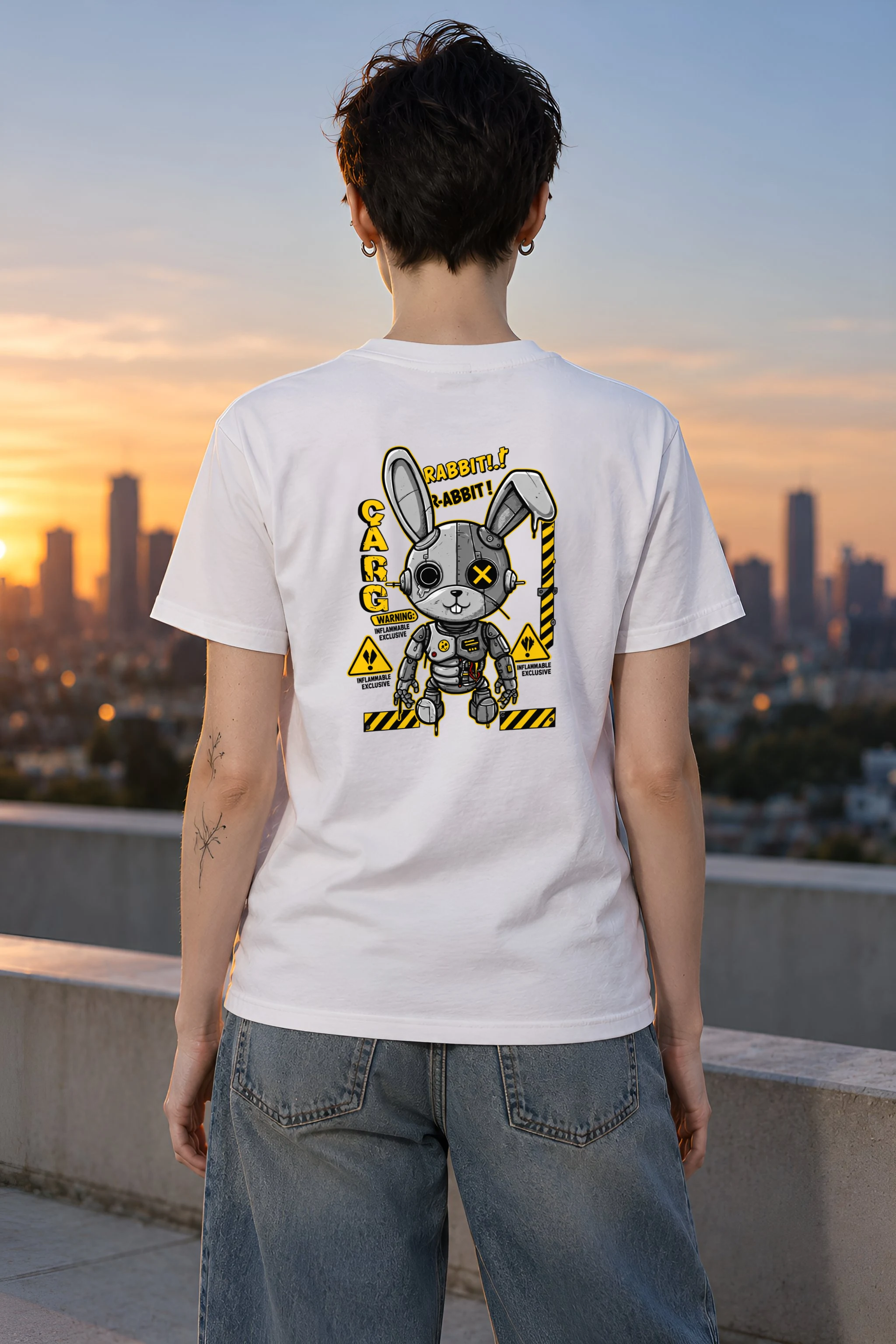 "Industrial Rabbit Warning" Heavyweight Unisex Crewneck T-shirt