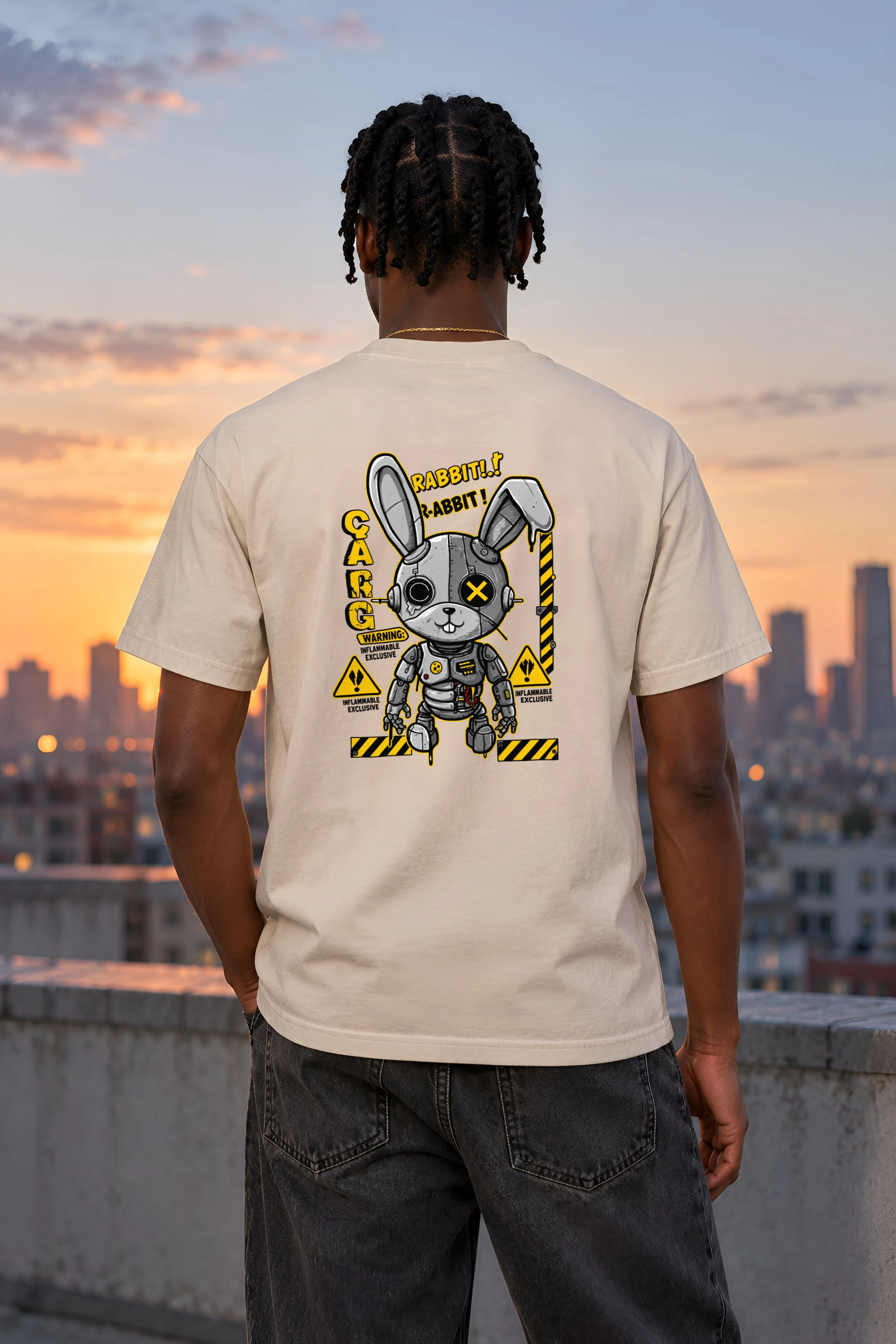 "Industrial Rabbit Warning" Heavyweight Unisex Crewneck T-shirt