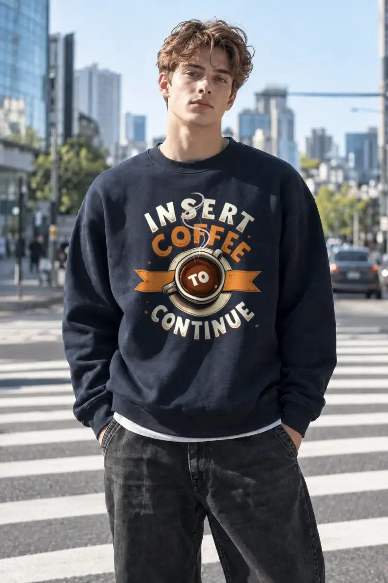 "Insert Coffee To Continue" Heavy Blend Unisex Crewneck Sweatshirt | Gildan 18000
