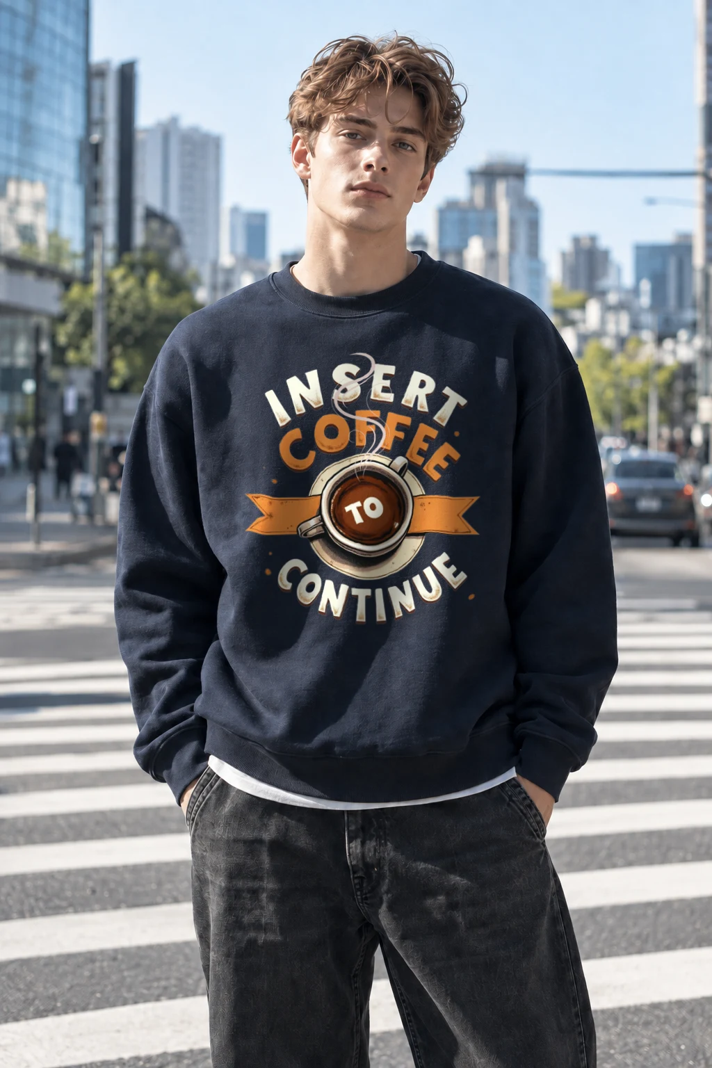 "Insert Coffee To Continue" Heavy Blend Unisex Crewneck Sweatshirt | Gildan 18000