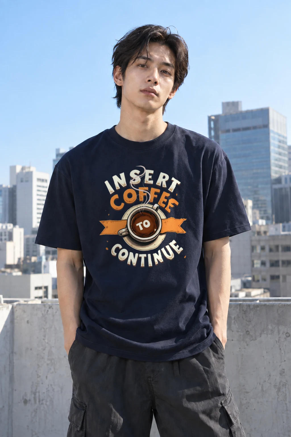"Insert Coffee To Continue" Heavyweight Unisex Crewneck T-shirt | Gildan 5000