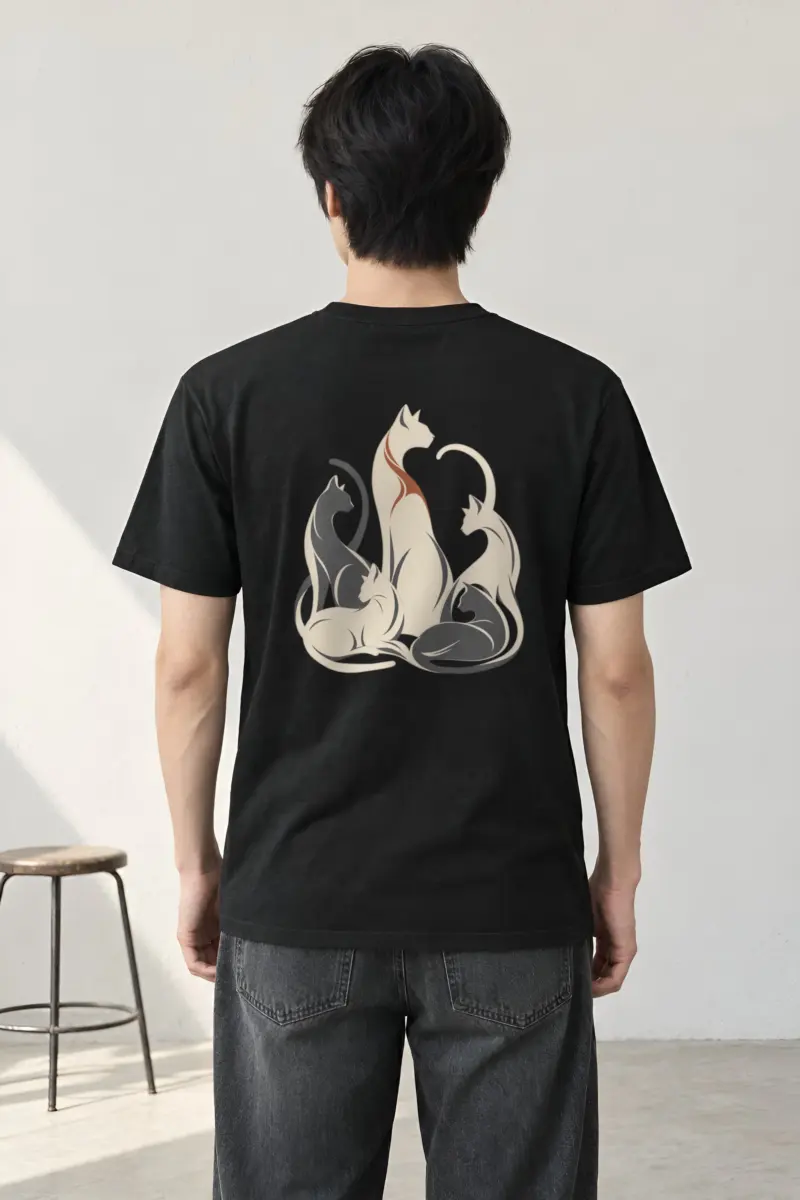 "Intertwined Five Cats" Heavyweight Unisex Crewneck T-shirt