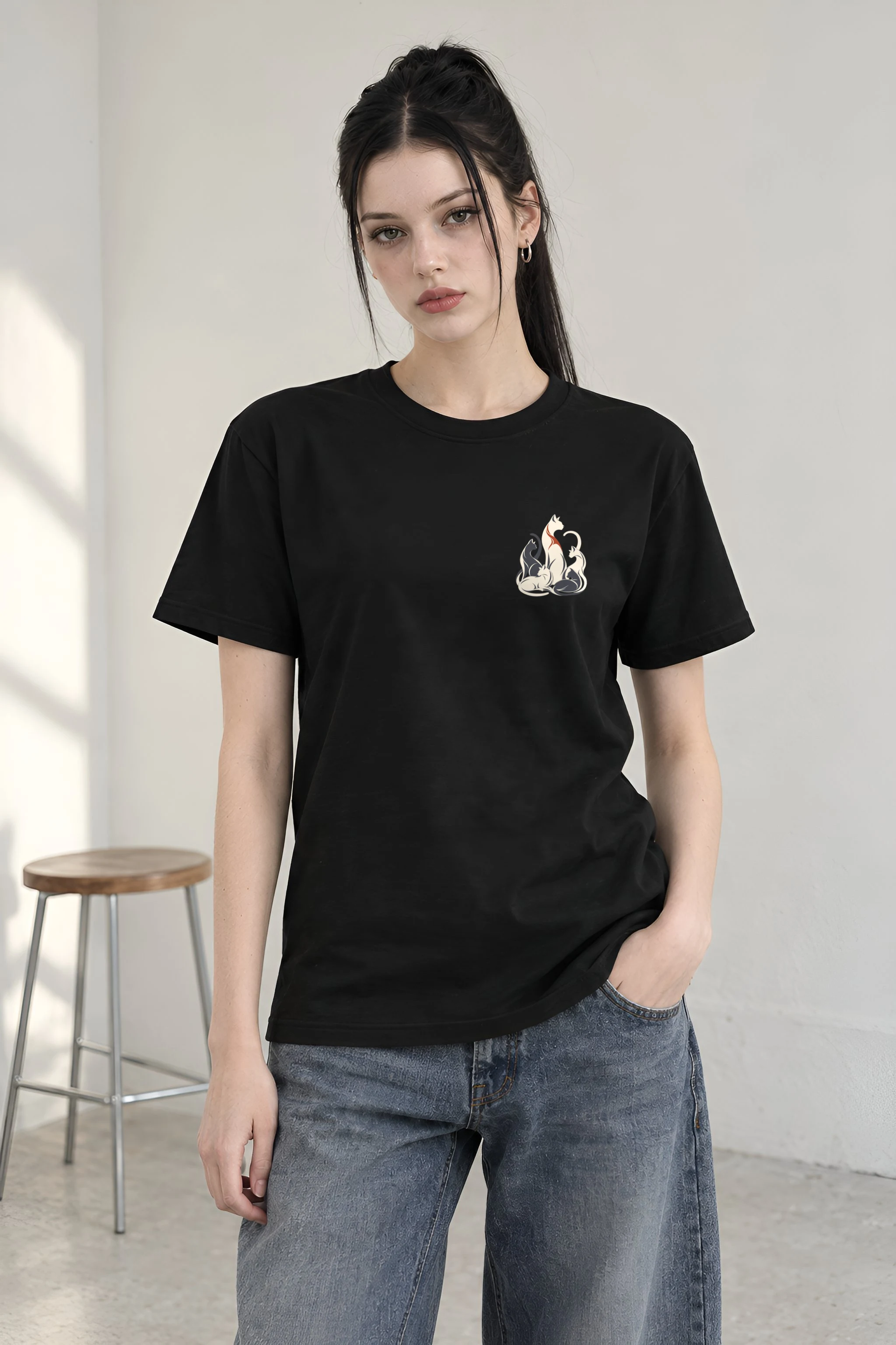 "Intertwined Five Cats" Heavyweight Unisex Crewneck T-shirt