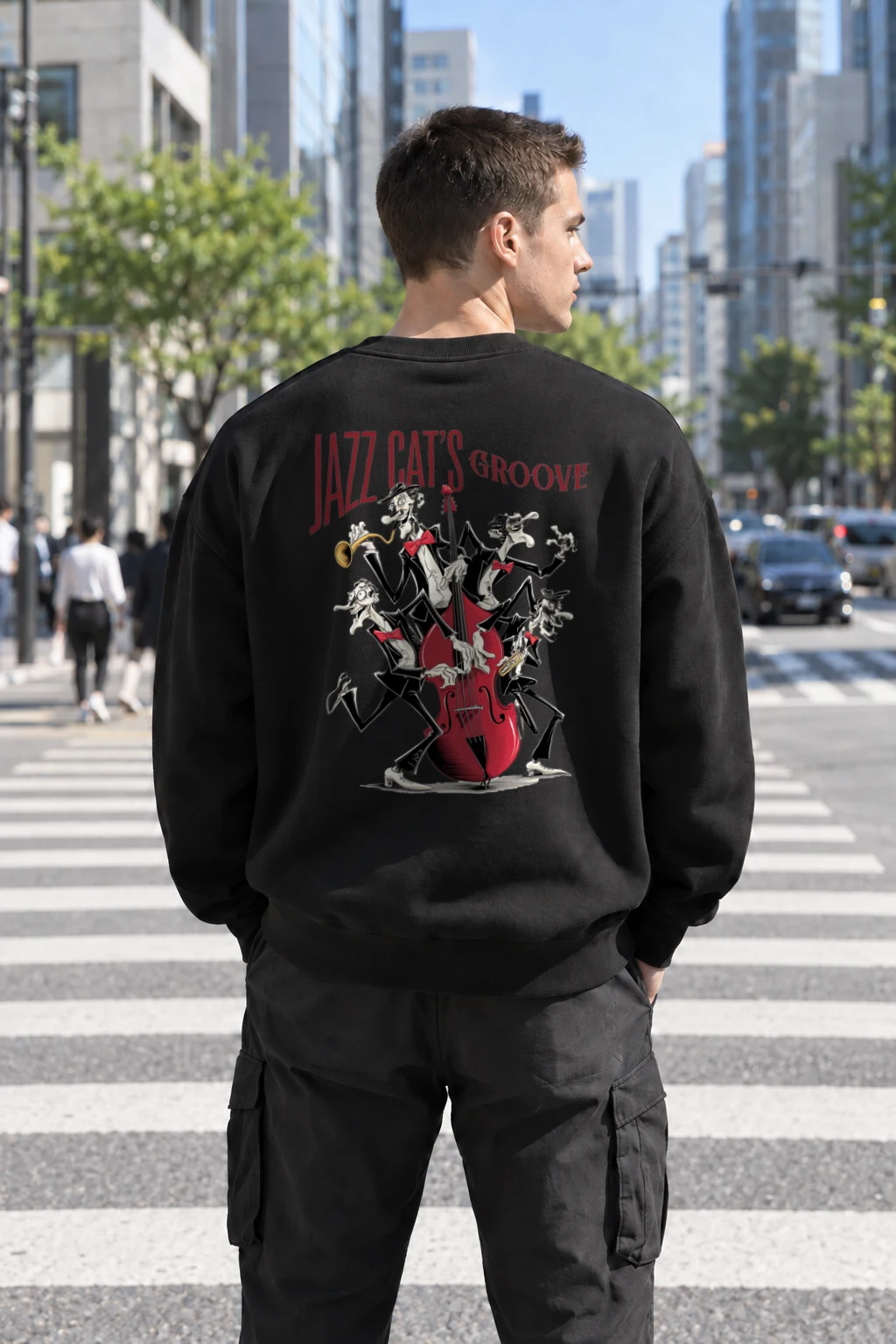 "Jazz Cat’s Groove" Heavy Blend Unisex Crewneck Sweatshirt | Gildan 18000