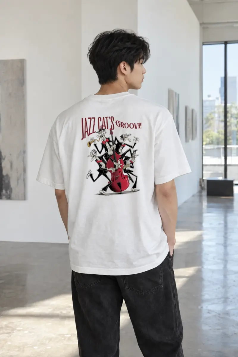 "Jazz Cat's Groove" Heavyweight Unisex Crewneck T-shirt | Gildan 5000