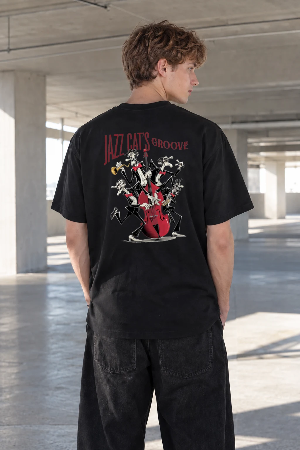 "Jazz Cat's Groove" Heavyweight Unisex Crewneck T-shirt | Gildan 5000