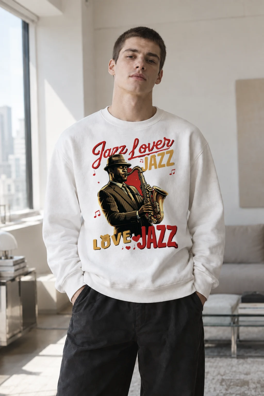 "Jazz Lover Poster" Heavy Blend Unisex Crewneck Sweatshirt | Gildan 18000