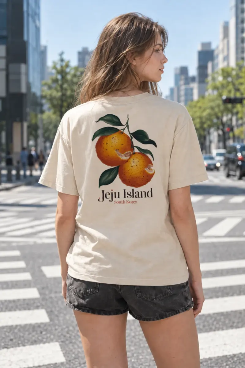 “Jeju Citrus Branch” Heavyweight Unisex Crewneck T-shirt | Gildan 5000