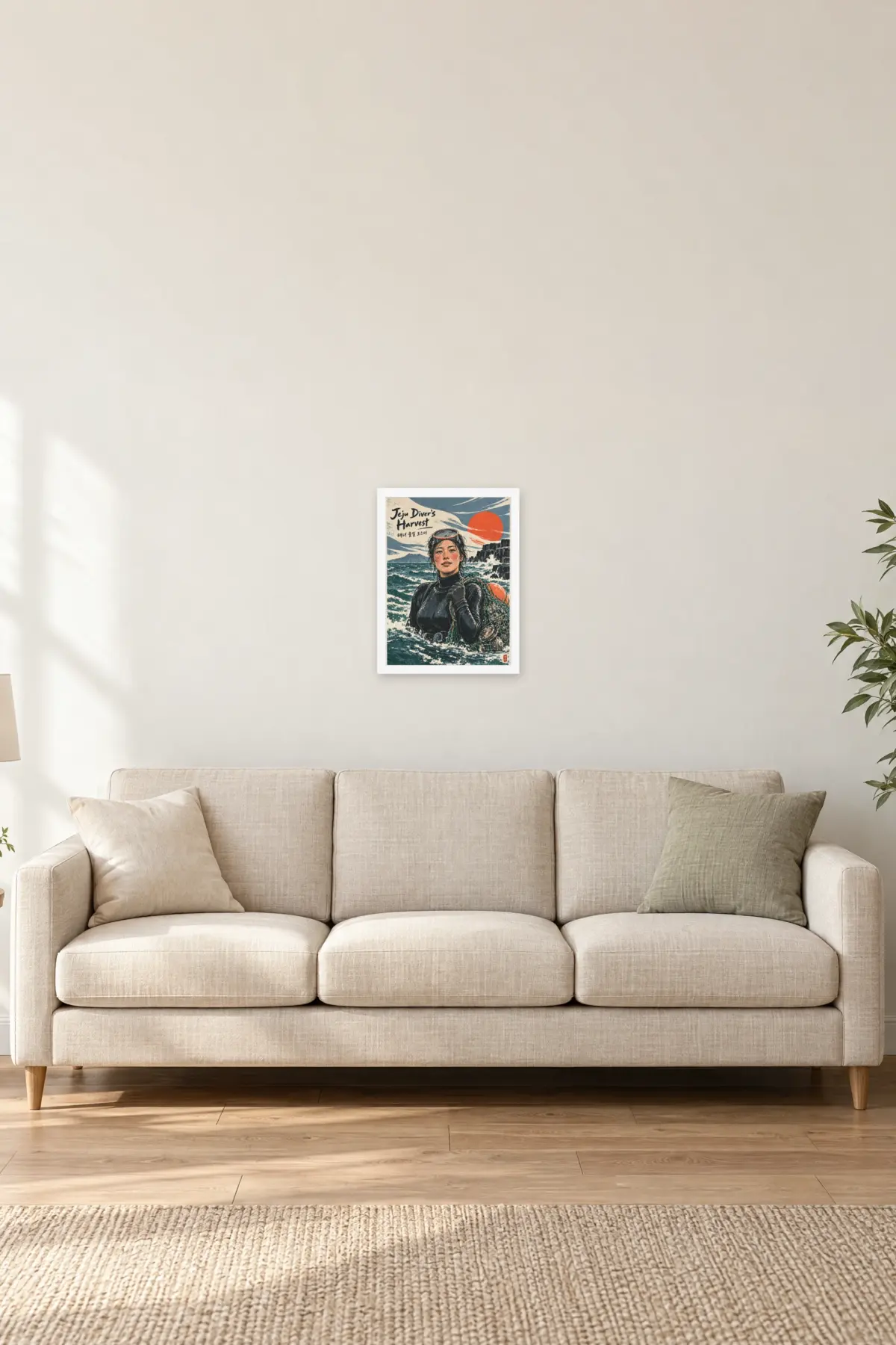 "Jeju Diver's Harvest" Premium Wooden Framed Poster — White frame, 12 × 16 in