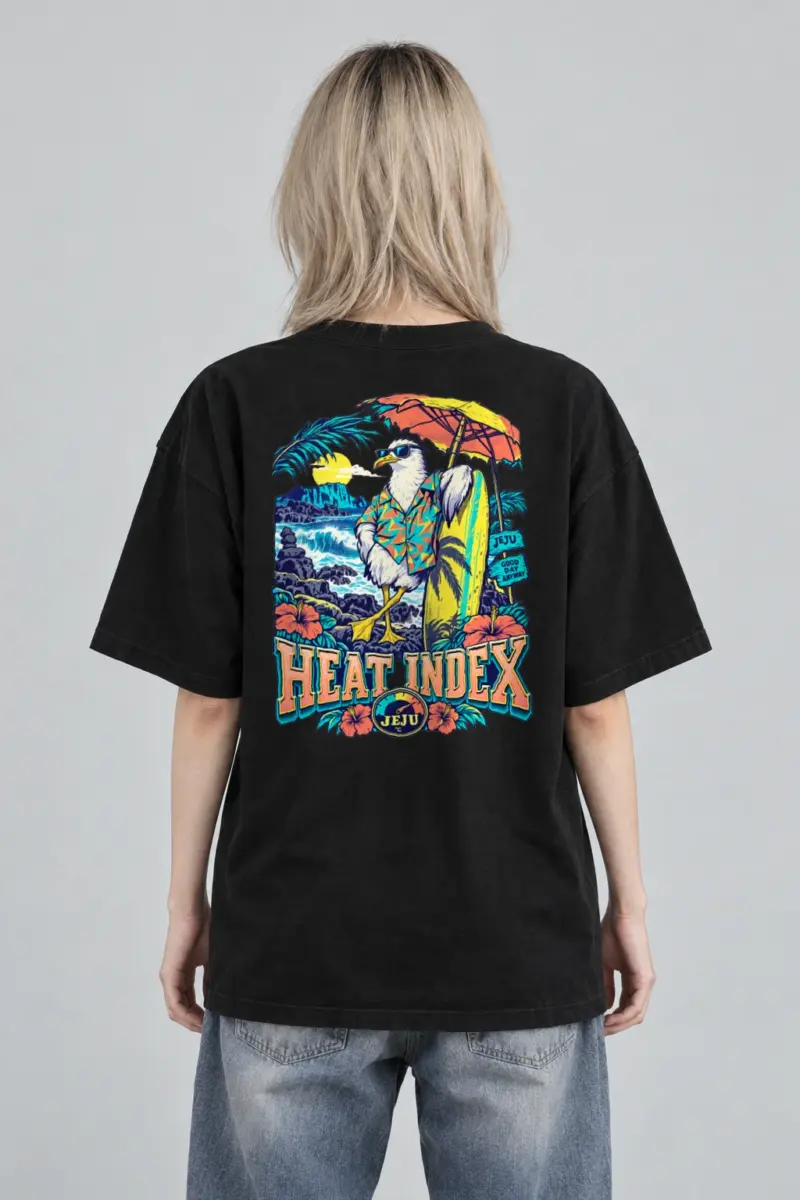 "Jeju Good Day" Men's Oversized Heavyweight Crewneck T-Shirt