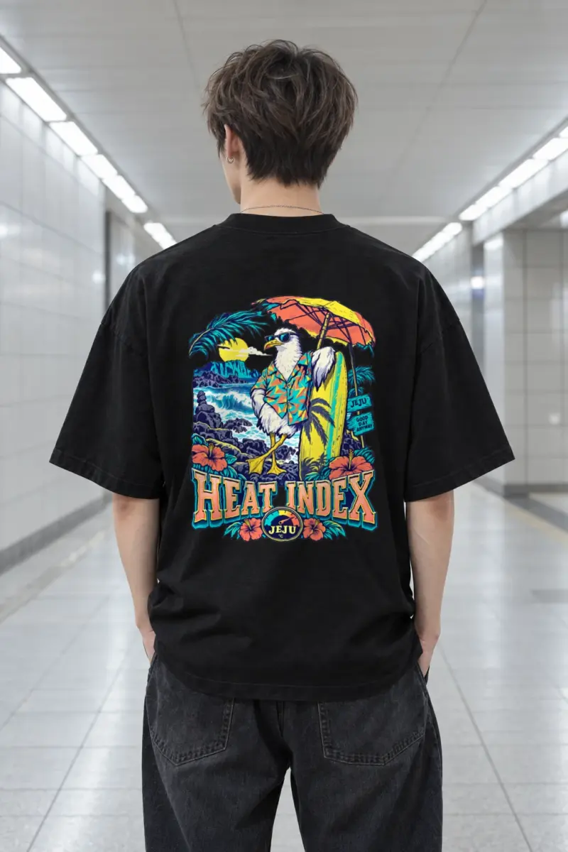 "Jeju Good Day" Men's Oversized Heavyweight Crewneck T-Shirt