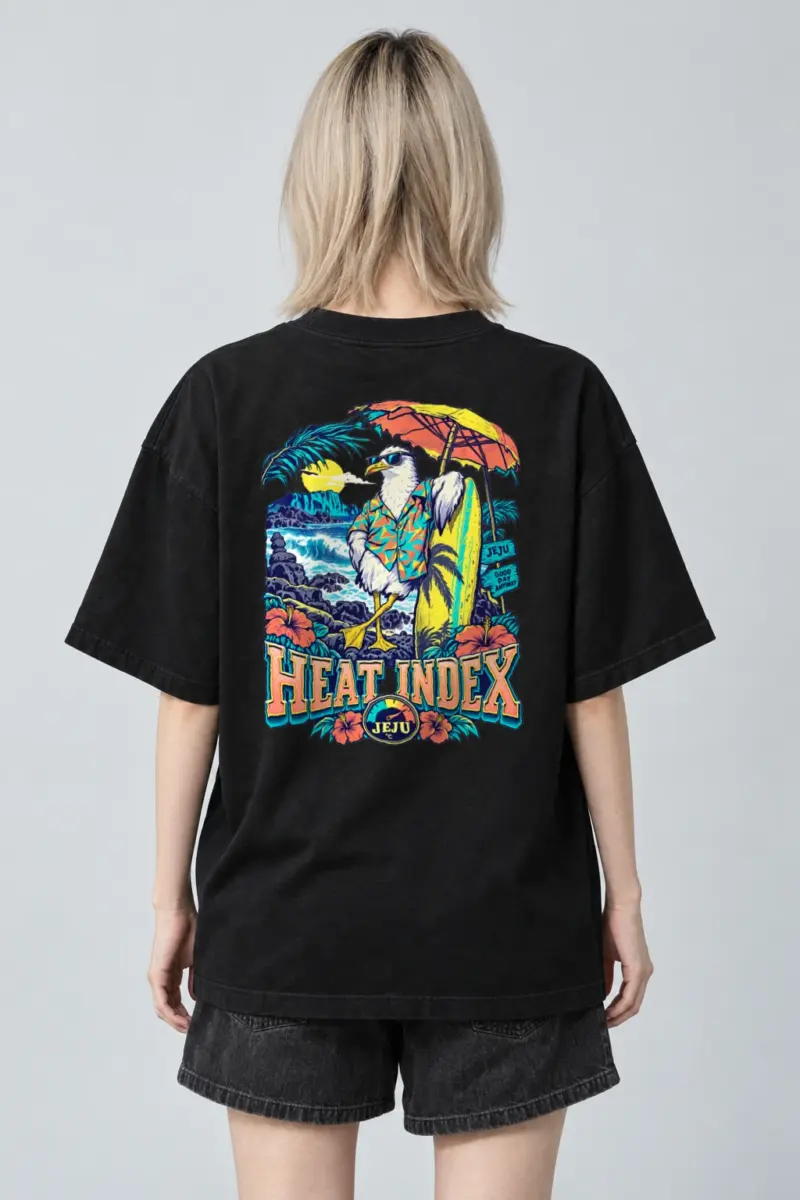 "Jeju Good Day" Men's Oversized Heavyweight Crewneck T-Shirt