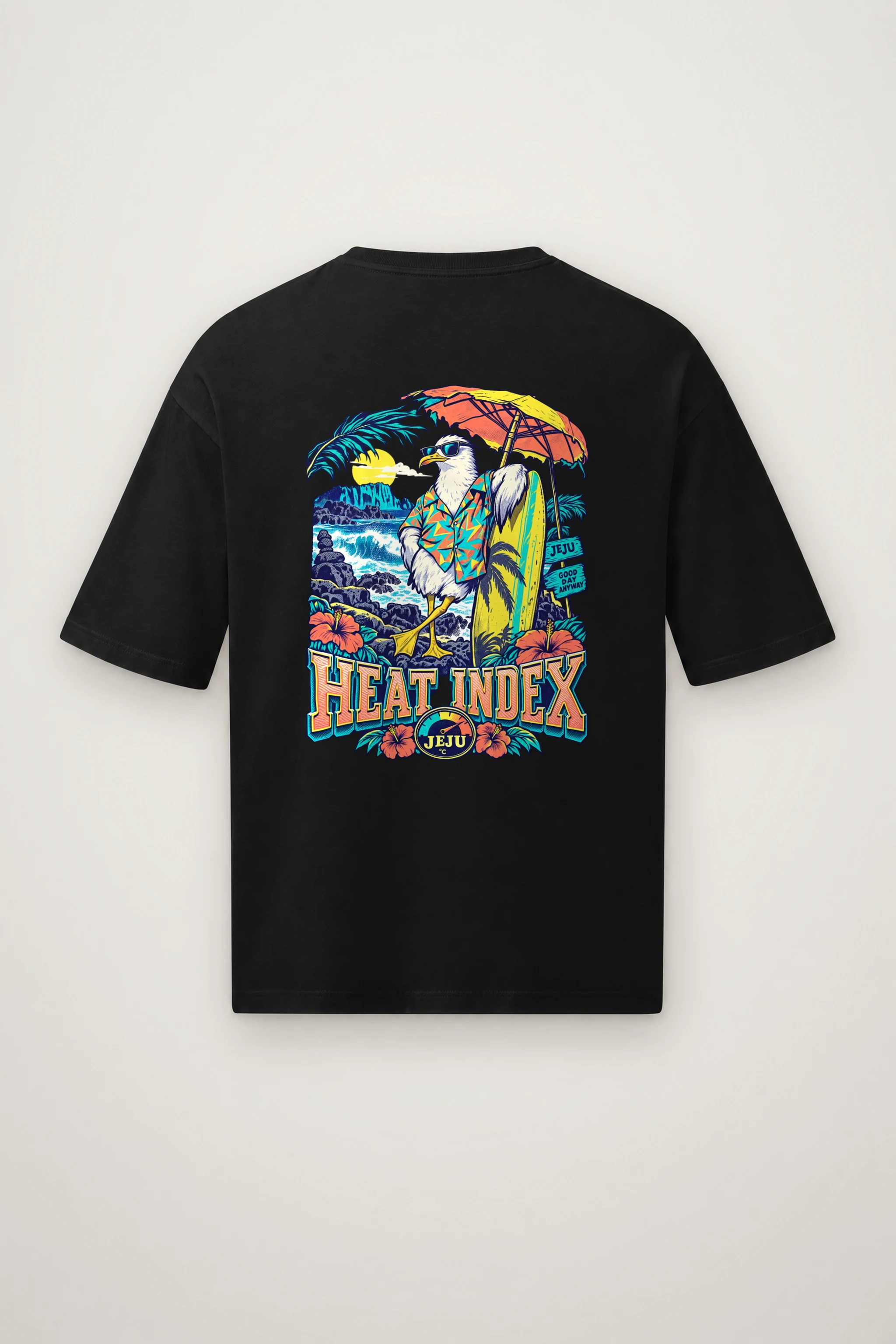 "Jeju Good Day" Men's Oversized Heavyweight Crewneck T-Shirt